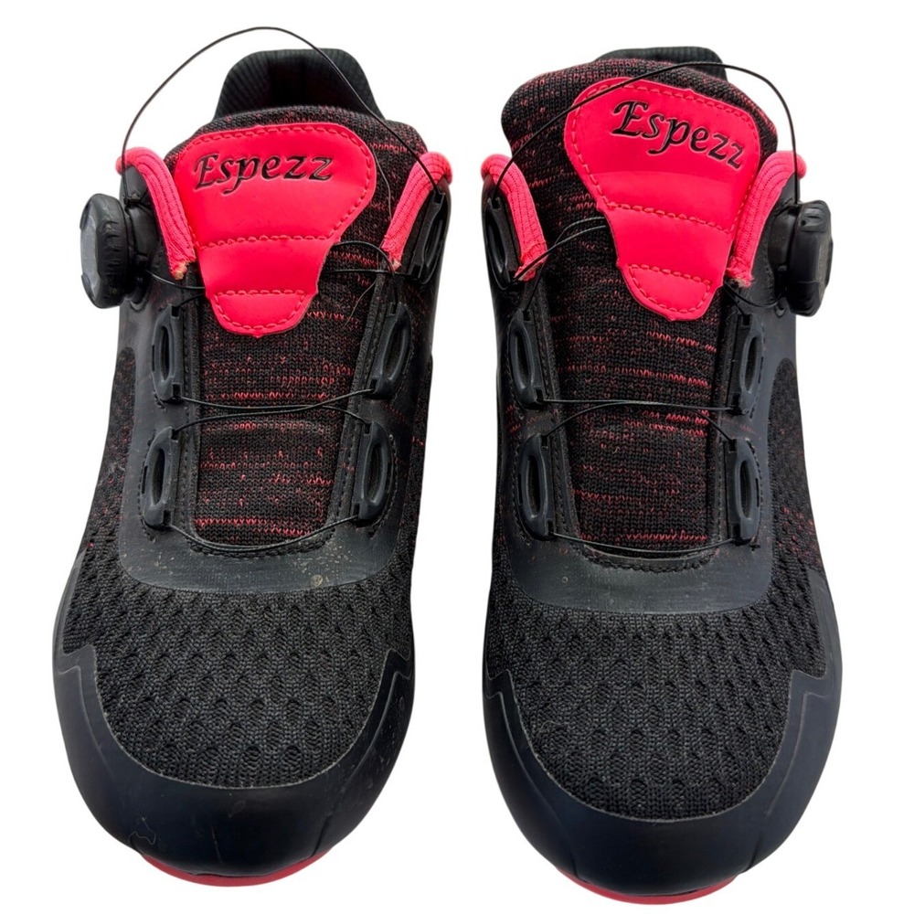 Espezz Womens Cycling Shoes‎ Black Red Rotary Dial SPD Cleat Compatible Size 6.5